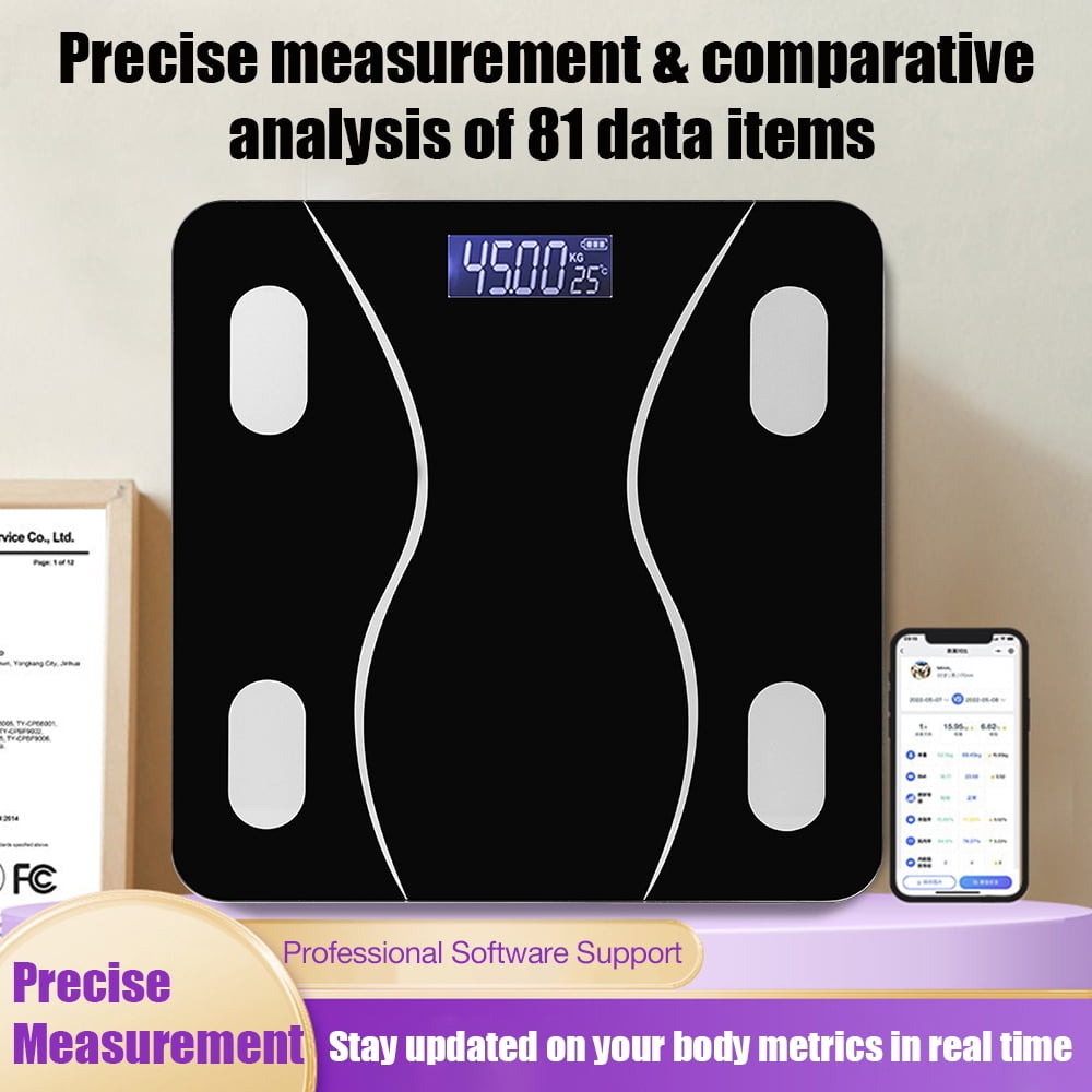 COWIN Smart Digital Body Fat Scale Rechargeable Bluetooth Connection Electronic Bathroom Scale Personal Bathroom Scale 180kg Capacity Minimalist Design White Edition, Black