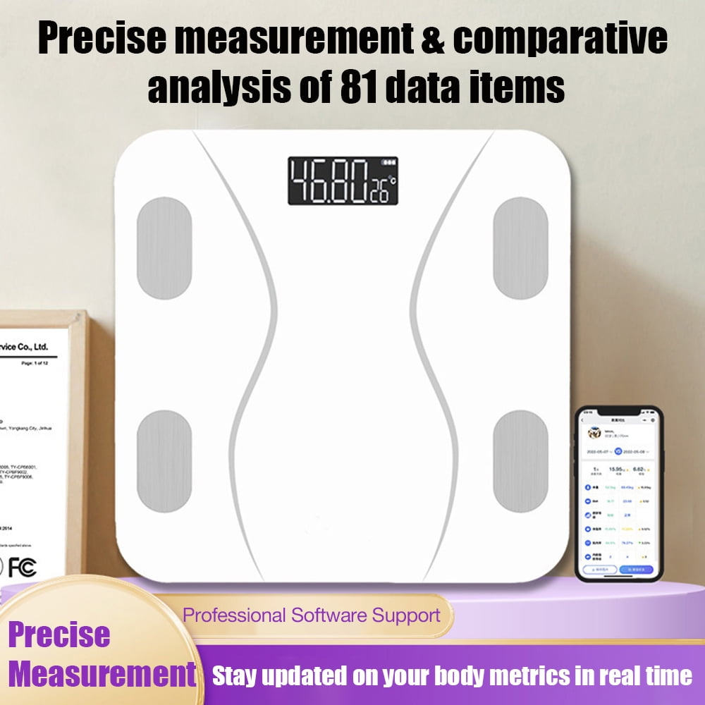 COWIN Smart Digital Body Fat Scale Rechargeable Bluetooth Connection Electronic Bathroom Scale Personal Bathroom Scale 180kg Capacity Minimalist Design White Edition, White