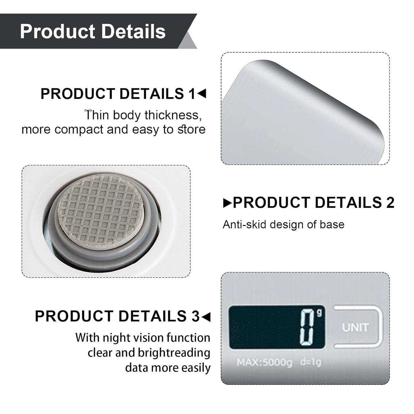 Food Scale Digital Kitchen Scale with 1g/0.05oz Precise Graduation, 5 Units LCD Display Scale for Cooking/Baking in KG, G, oz, ml, and lb, Easy Clean Stainless Steel and Tempered Glass