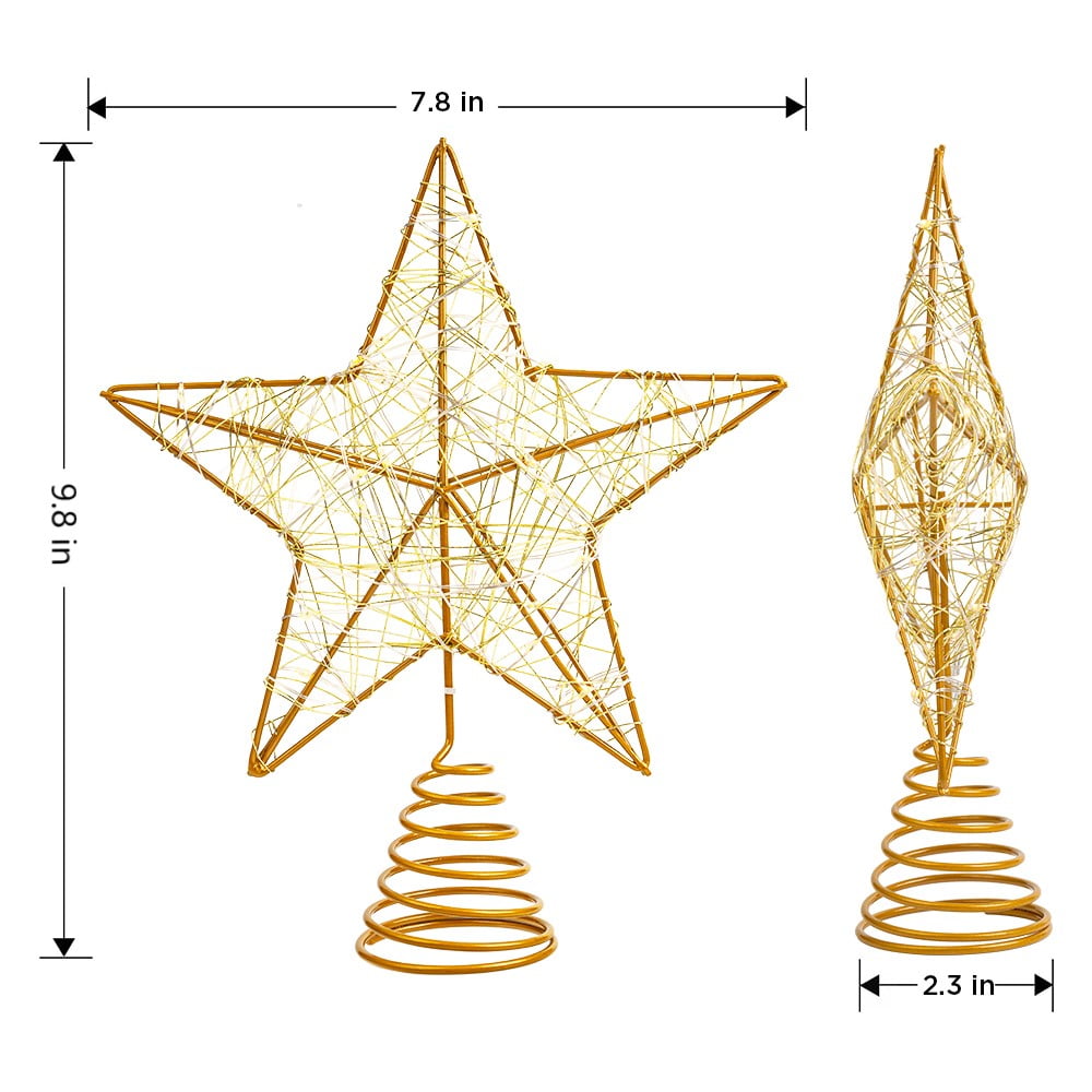 Cowin Christmas Star Tree Topper, Lighted Christmas Tree Topper, Hollow Gold Lighted Tree Star, LED Light up Xmas Tree Topper with 30 LE