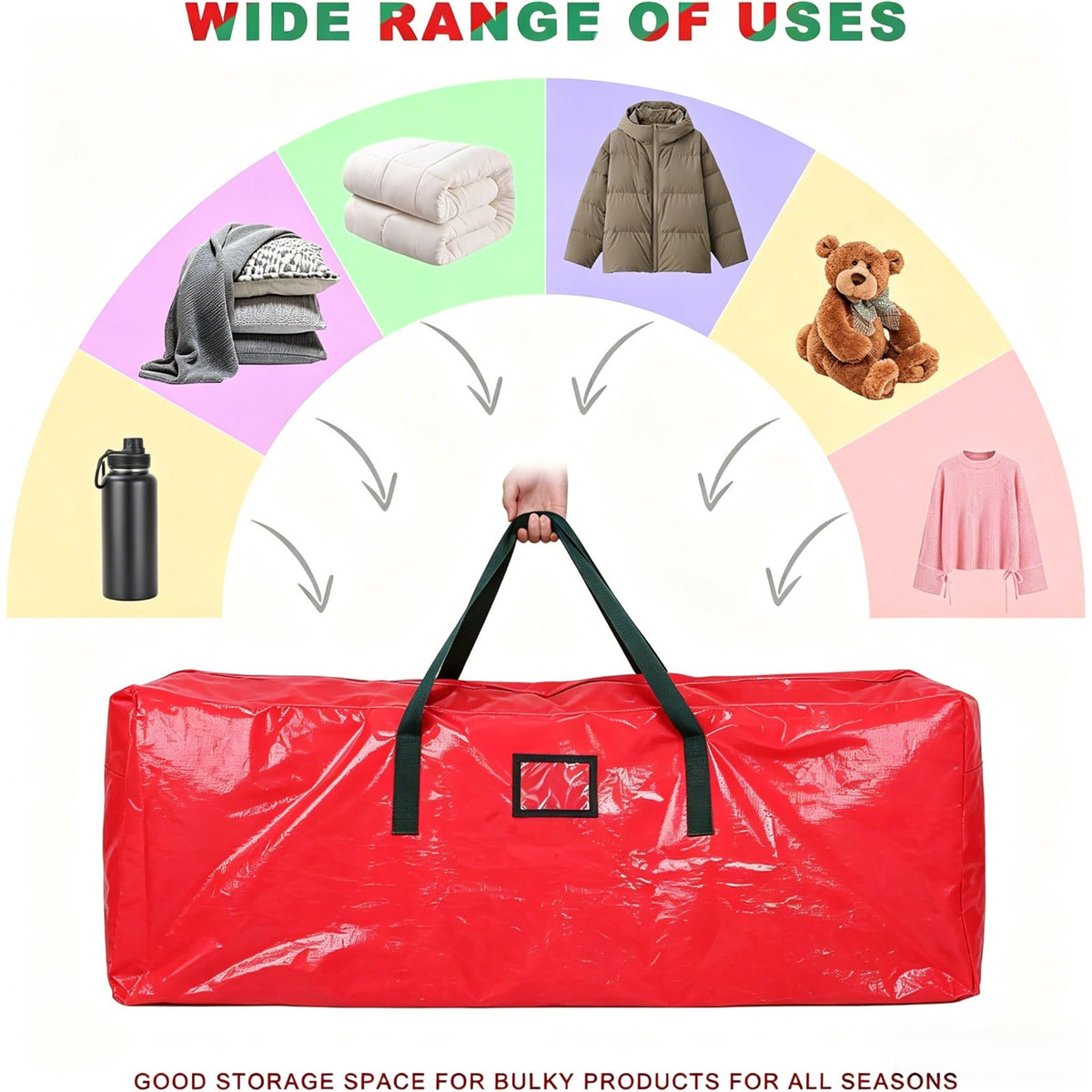 Cowin 9ft Waterproof Christmas Tree Storage Bag, Heavy Duty Extra Large Artificial Christmas Tree Bag with Reinforced Handles and Dual Zippers Wide Opening, Dust/Moisture Protection (Red, 9 ft)
