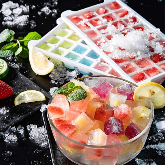 Cowin Silicone Ice Cube Tray with Lid, 4-Piece Mold for Big Ice Balls & Square Cubes, Blue