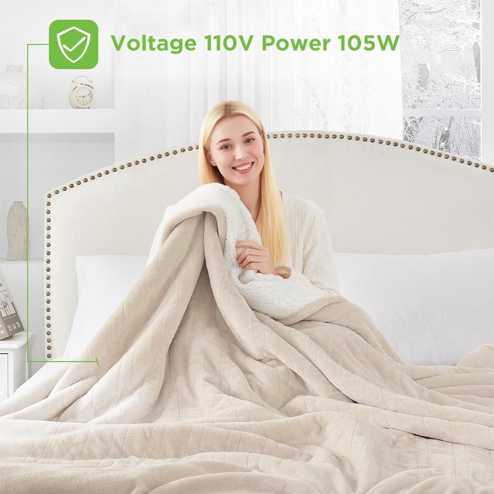 COWIN Electric Blanket King Size,Flannel and Soft Cotton Fleece Heated Blanket with 10 Heating Levels & 1-8 Hours Auto Shut Off, Machine Washable, Beige, 100" x 90"