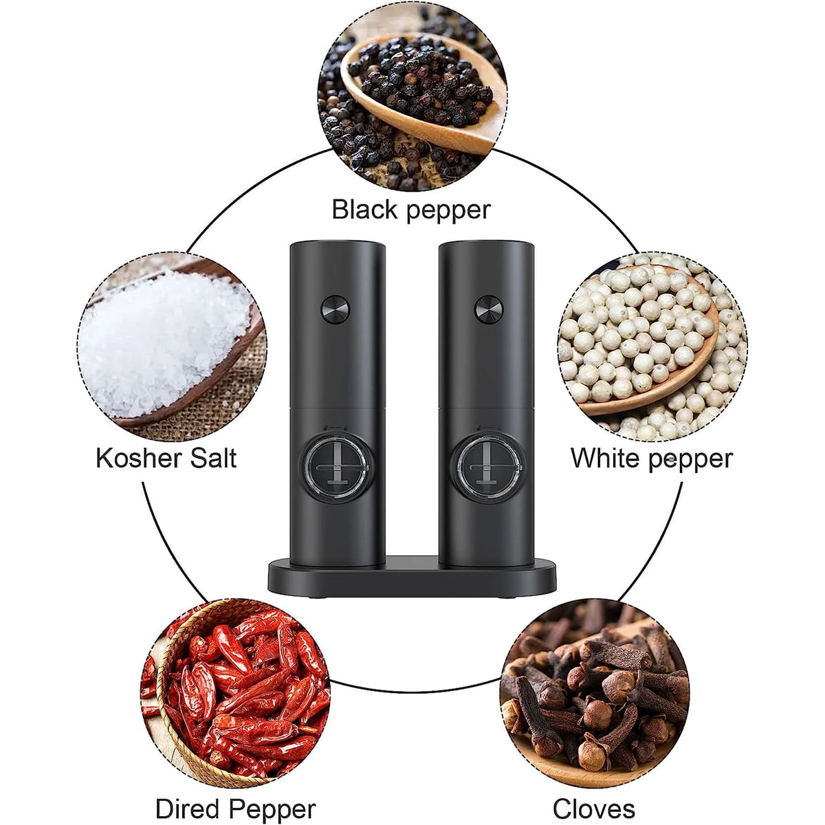 2 Pack Electric Salt and Pepper Grinder Set, Battery Powered - Automatic Salt Pepper Mill Grinder, Black
