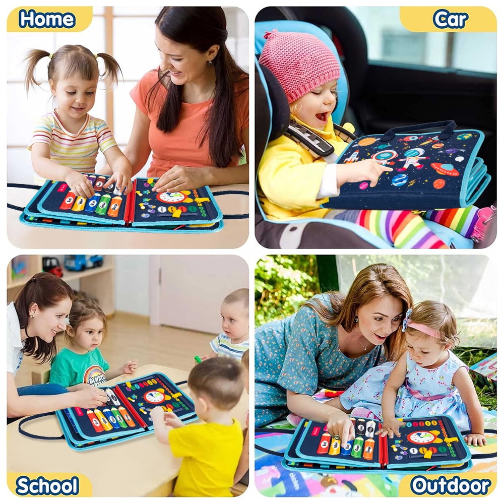 Cowin Busy Board Montessori Toys for Toddler Boy Birthday Gifts, Busy Book Learning Toys for Toddlers 1-4, Educational Learning Toy for Airplane Car Travel, Blue