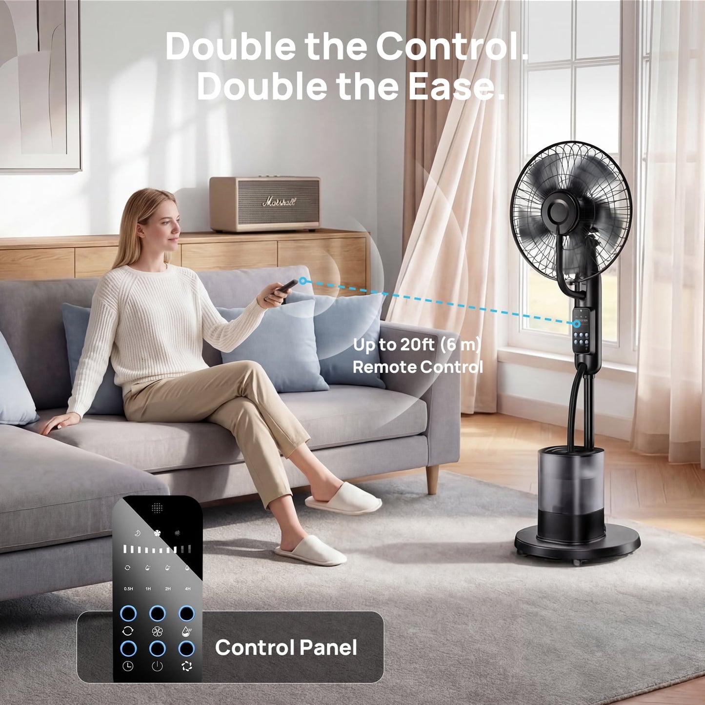 Pedestal Misting Fan, Mister Cooling Fan with 4L Large Water Tank, 5 Speeds 3 Modes Misting Standing Fan, Floor Fan with Remote for Home Bedroom Patio Outdoor