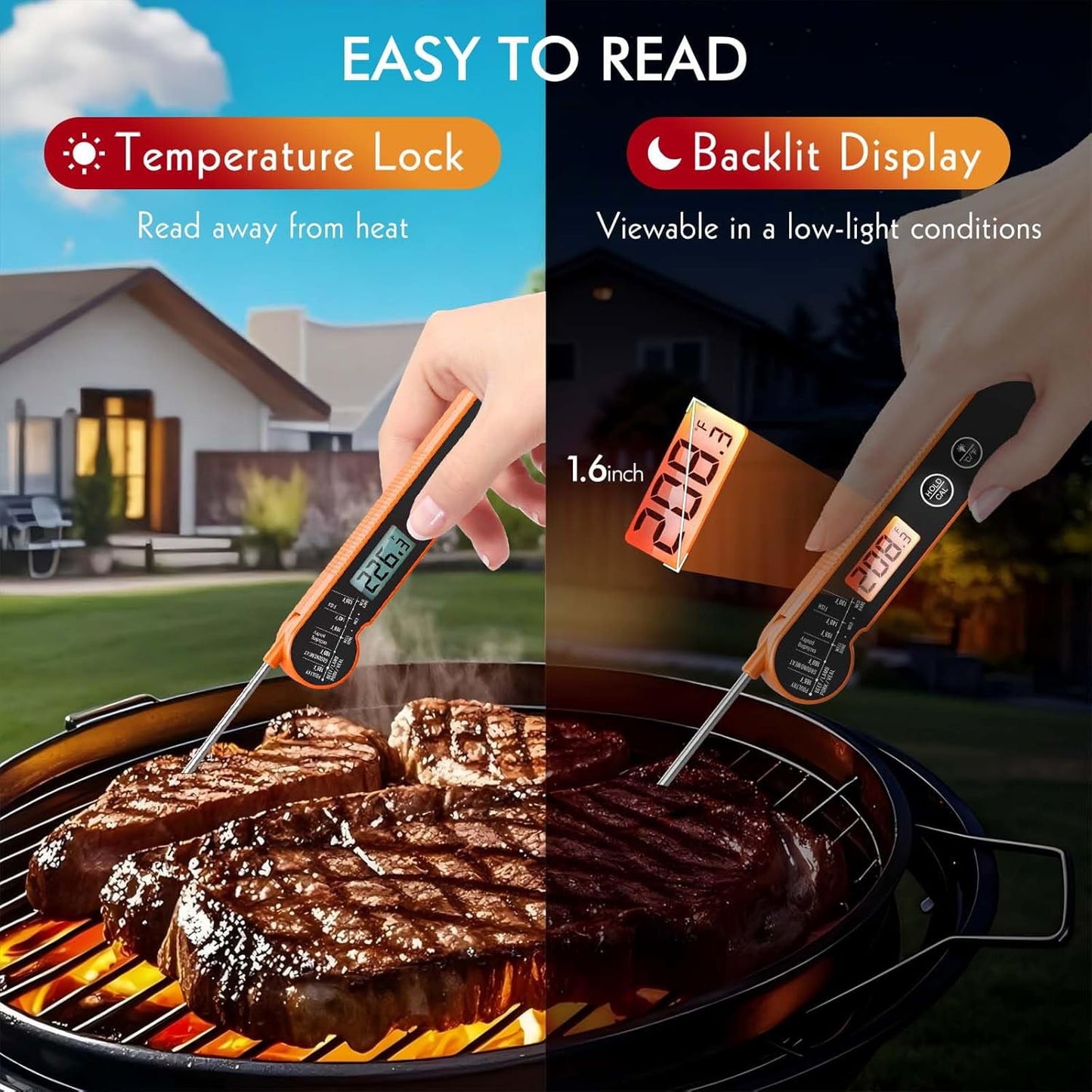 Cowin Meat Thermometer Digital with Food-Grade Stainless Steel Temperature Probe, IP66 Waterproof, Food Thermometer for Cooking Kitchen and Outside BBQ