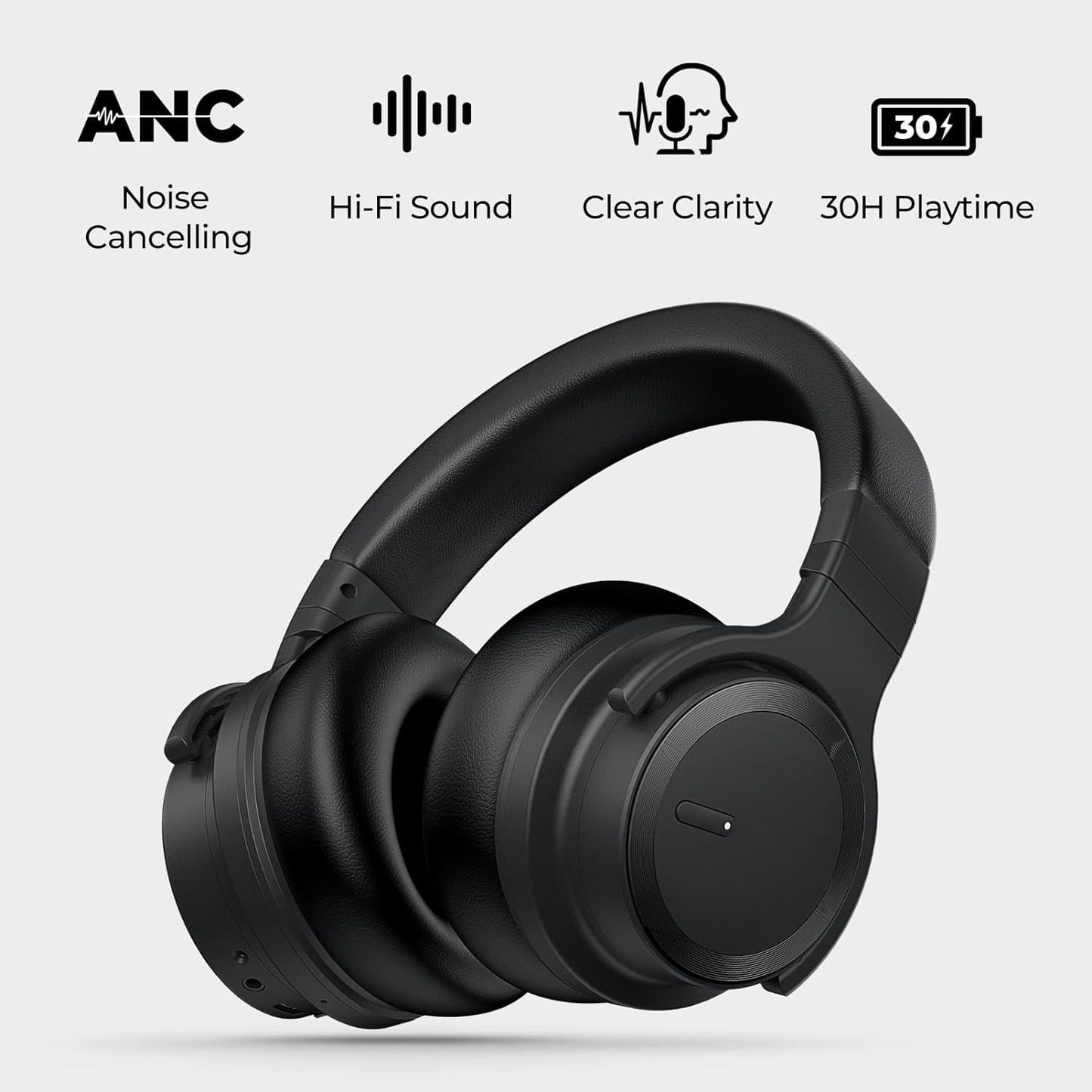 COWIN Bluetooth Headphones Active Noise Cancelling Headphones Wireless Headphones Over Ear with Mic Deep Bass, Comfortable Protein Earpads, 30 Hours Playtime for Travel/Work, Black