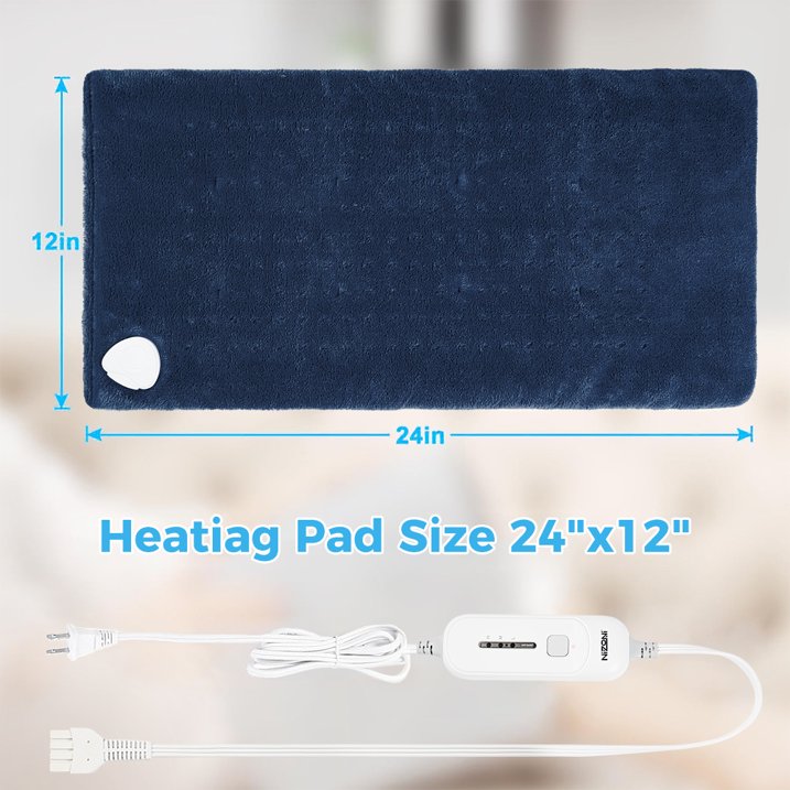 12" x 24" Heating Pad for Back Neck and Shoulder Pain Relief with 3 Heat Settings, Auto Shut Off, Machine Washable, Blue