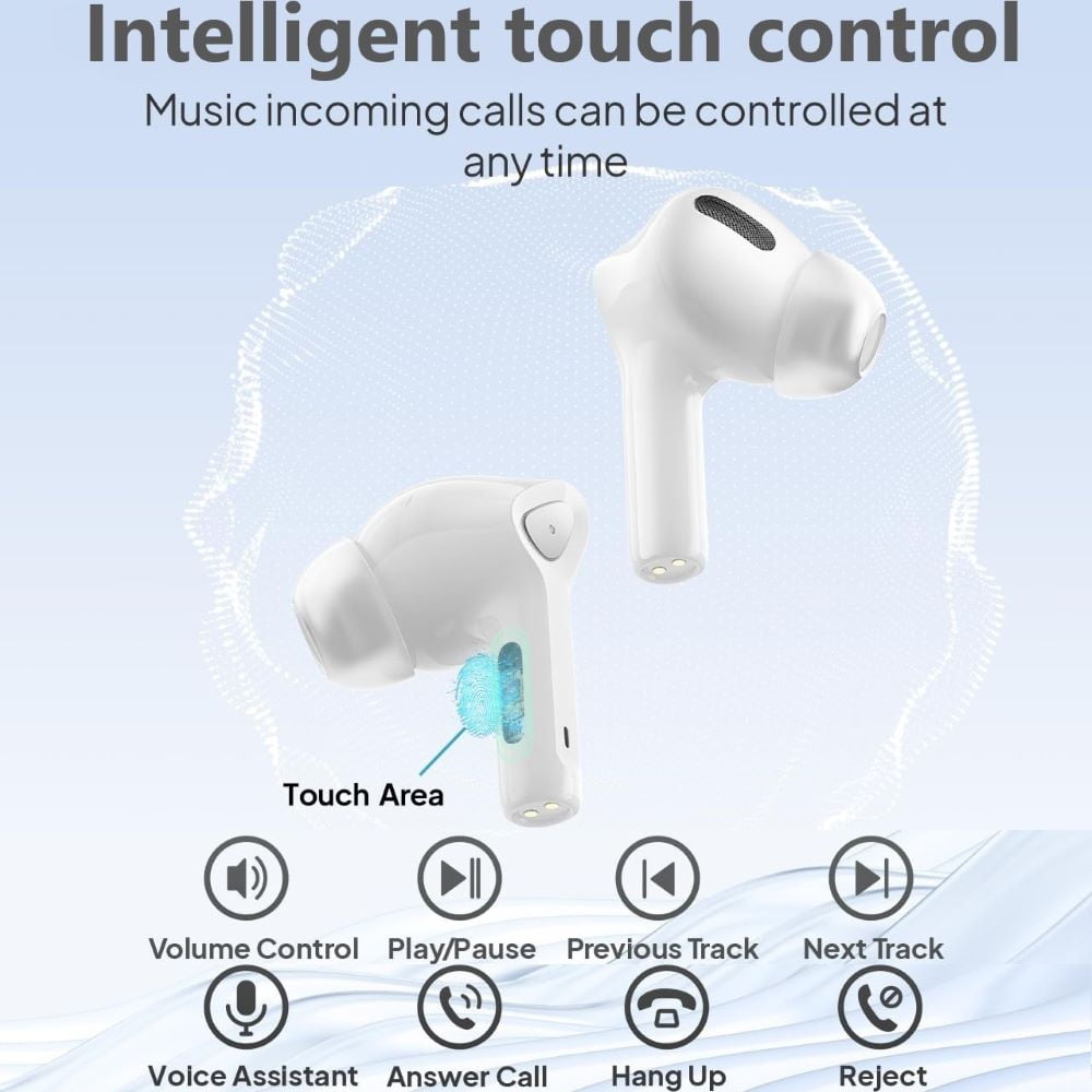 True Wireless Bluetooth Earbuds with Smart LED Display Charging Case , Bluetooth 5.3 Earbuds in-Ear TWS Stereo Headphones, IPX7 Waterproof in Ear Earphones, White
