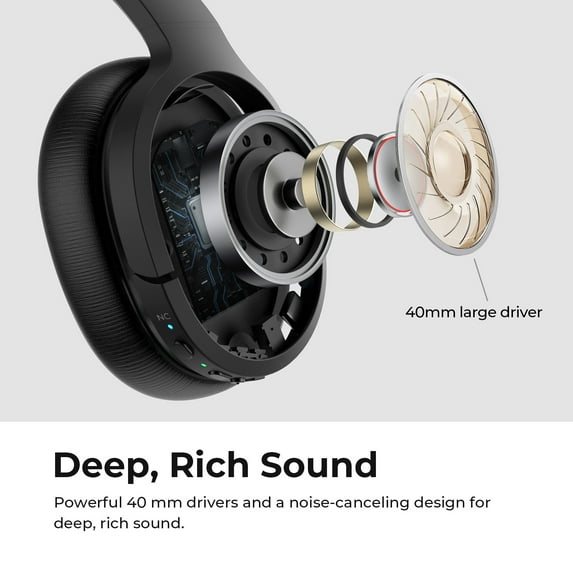 COWIN Active Noise Cancelling Headphones Bluetooth Headphones Wireless Headphones over Ear with Mic/Aptx, Comfortable Protein Earpads 30H Playtime, Foldable Headphones for Travel/Work - Black