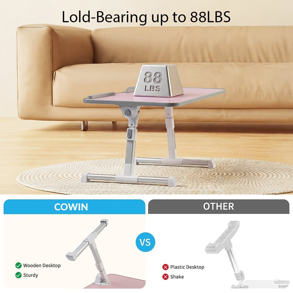 COWIN Laptop Desk Table, Adjustable Laptop Stand, Foldable Lap Desks 20.5×11.82 in (Pink)