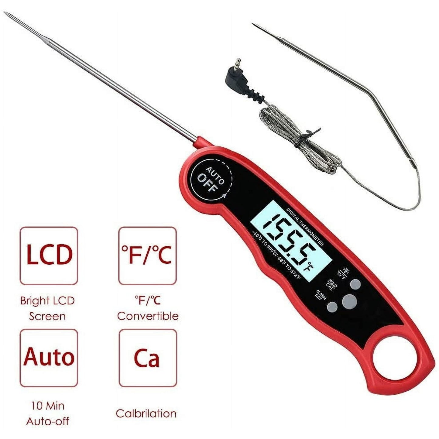 Digital Meat Thermometer for Cooking, Dual Probe Instant Read Food Thermometer with LCD Screen, Waterproof Cooking Thermometer with Alarm for Grilling, Smoker, BBQ, Oven
