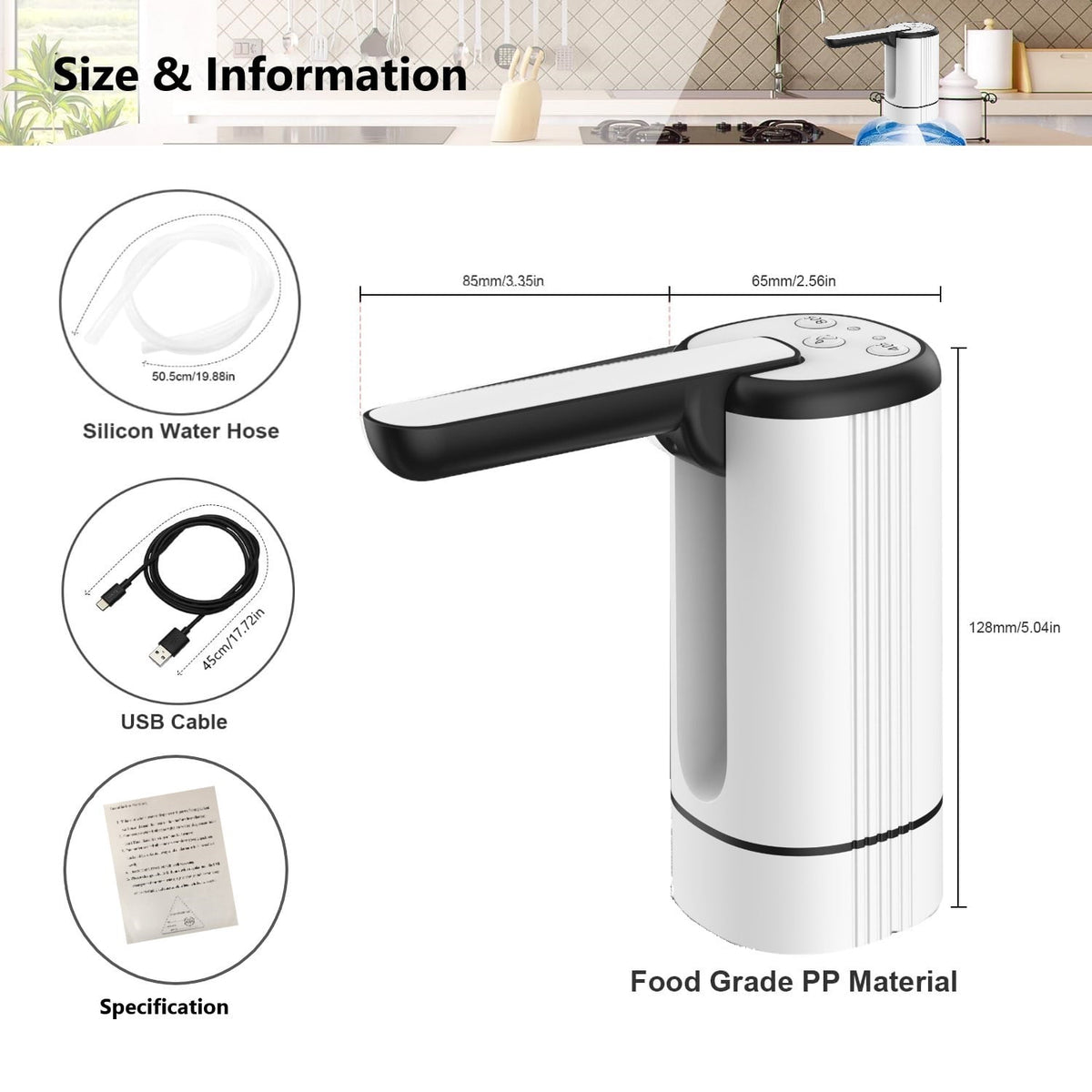Cowin Water Dispenser for 5 Gallon Bottle, Rechargeable Portable Electric Water Bottle Pump, Foldable Automatic Water Jug Pump for for Home, Office & Camping (White)