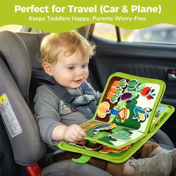Cowin Busy Board Farm Busy Book Developing Sensory Board Montessori Toys for Toddler Travel Toys Green