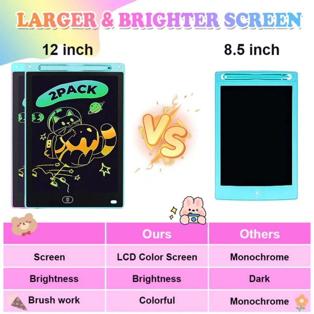 COWIN Kids Toys 2 Pack LCD Writing Tablet, 12 in Colorful Toddler Drawing Pad Doodle Board Erasable, Educational Learning Toys Birthday Gifts for Girls Boys