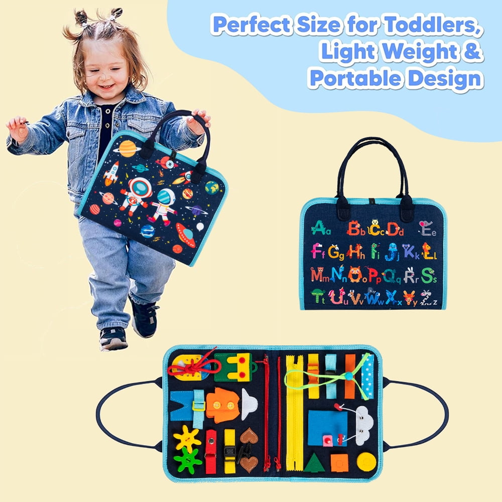 Cowin Busy Board Montessori Toys for Toddler Boy Birthday Gifts, Busy Book Learning Toys for Toddlers 1-4, Educational Learning Toy for Airplane Car Travel, Blue