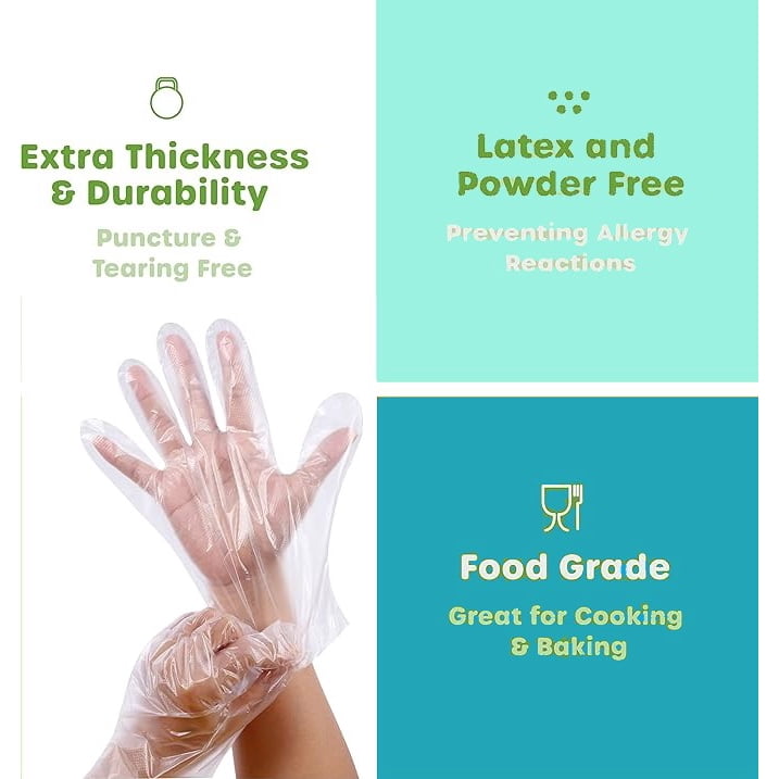 1000Pcs Disposable Transparent Barbecue Gloves Work for Food Service Gloves,Cooking, Cleaning, Hair Coloring, Painting, BBQ, Food Handling