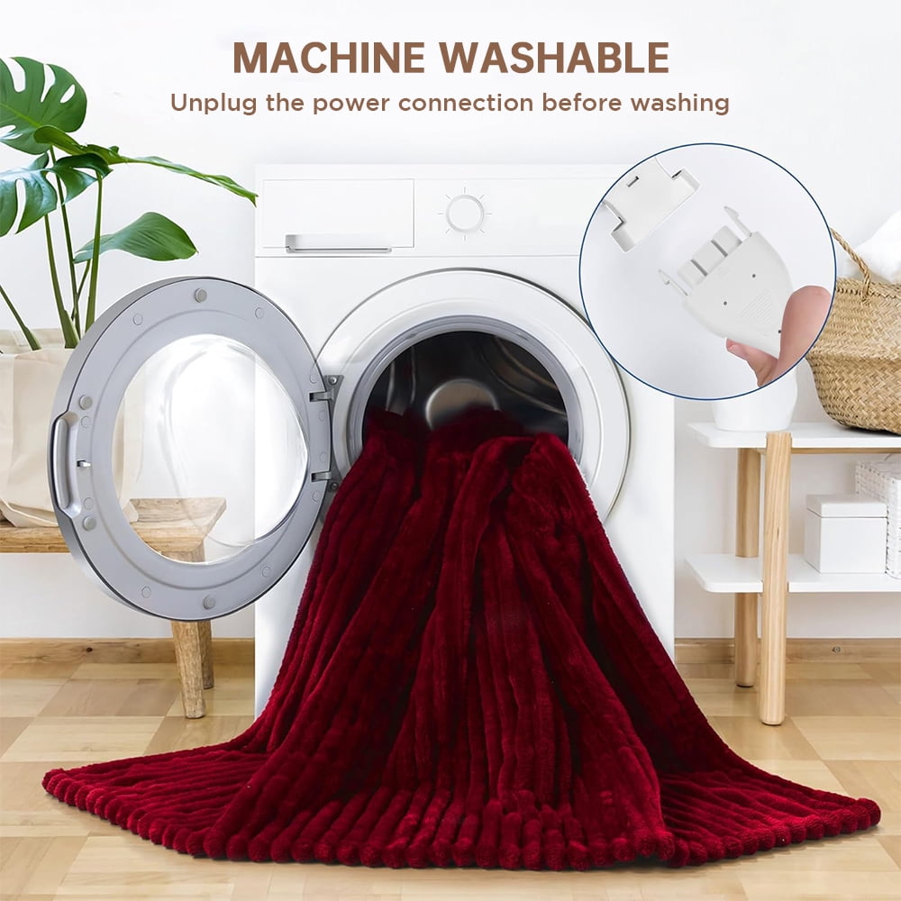 Cowin Heated Blanket Electric Throw, 84"*90" Heating Blanket Flannel Throw, 6 Heat Levels & 0.5-10 Hours Auto-Off, with Over-Heat Protection, Queen Size Machine Washable, Red and White
