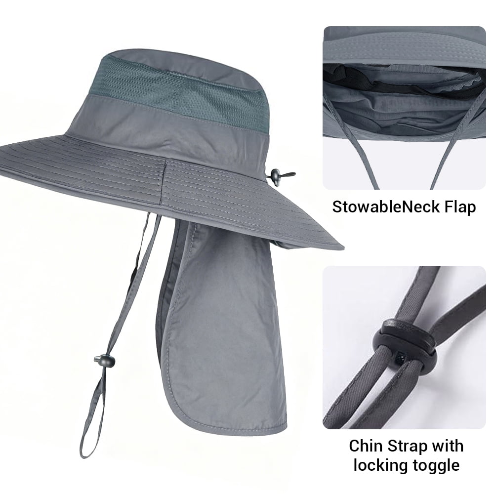 COWIN Fishing Hat,Outdoor UPF50+ Mesh Sun Hat,Wide Brim Fishing Hat with Neck Flap Sun Hat,for Men and Wome