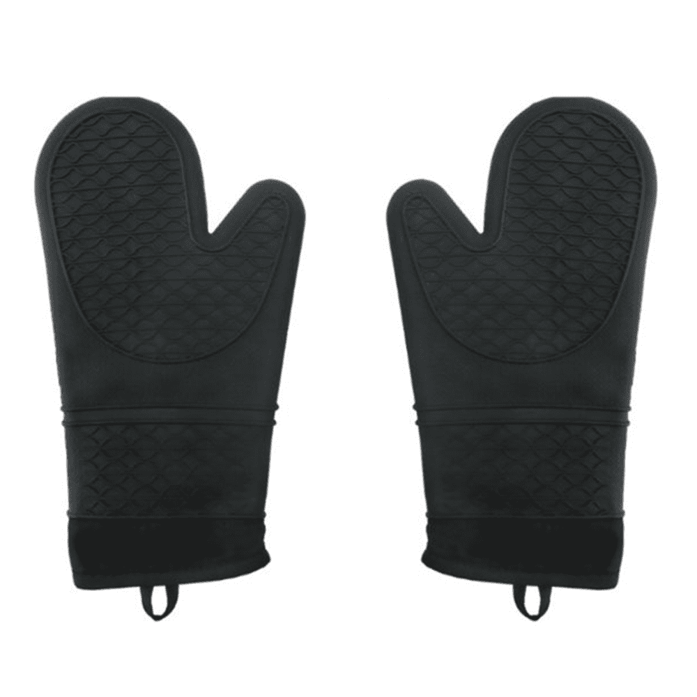 Silicone Oven Mitts Heat Resistant Oven Gloves to 446℉ Non-Slip with Quilted Liner Mitts for Cooking Baking and BBQ, Black
