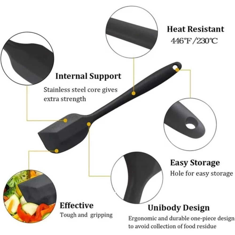 Silicone Spatula Set of 6, Heat Resistant Silicone Spatula Kitchen Utensils for Cooking , Nonstick Cookware Dishwasher, Black