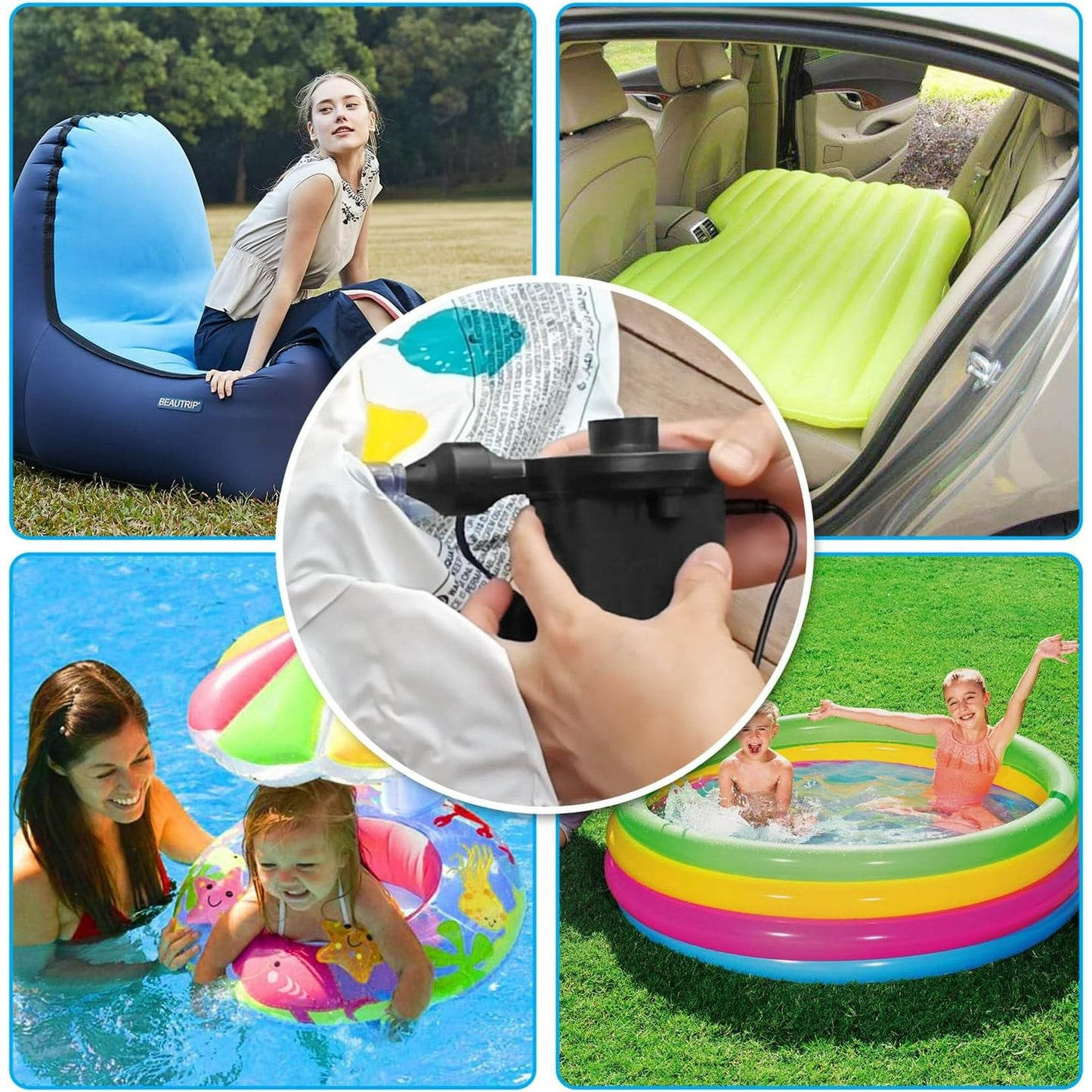 Cowin Electric Air Pump Portable Quick-Fill, 110V AC / 12V with 3 Nozzles Perfect Inflator/Deflator Pumps for Outdoor Camping, Inflatable Cushions, Air Mattress Beds, Boats, Swimming Ring, Black