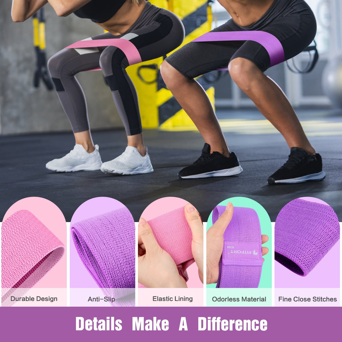 Cowin Resistance Bands for Legs and Butt Exercise Bands - Non Slip Elastic Booty Bands, 3 Levels Workout Bands Women Sports Fitness Band for Squat Glute Hip Training