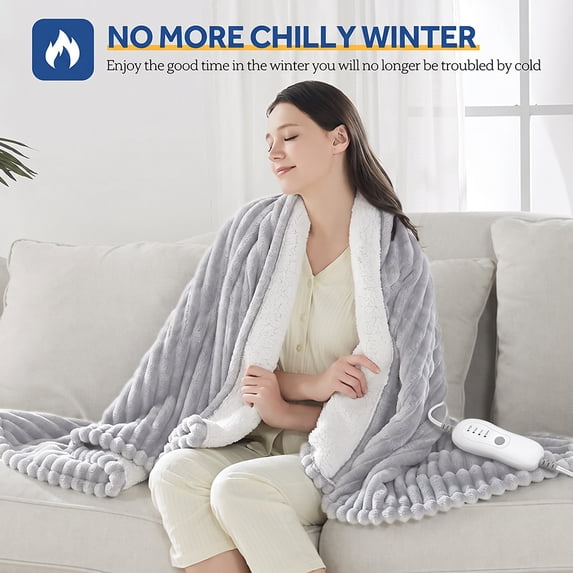 Cowin Heated Electric Throw Blanket, 50"x60", 6 Heat Levels, Auto-Off Timer, Machine Washable, Gray