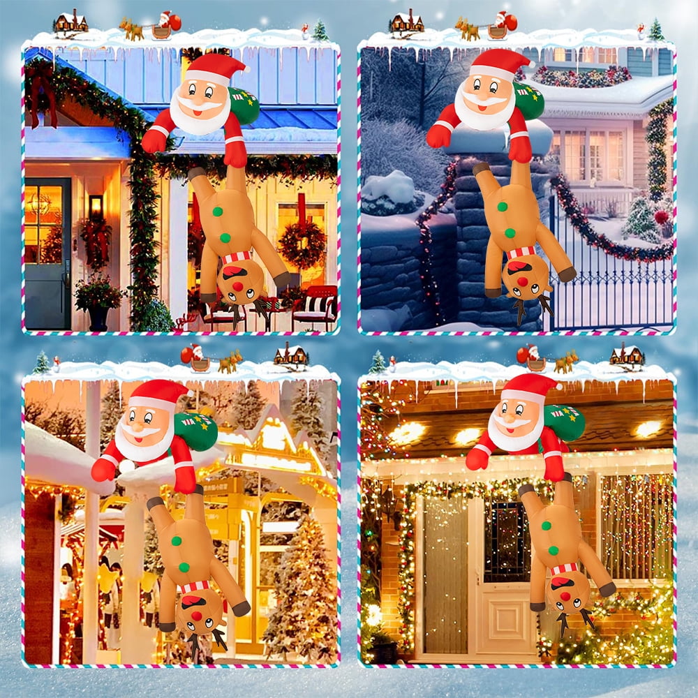 7FT Christmas Inflatable Santa Claus with Reindeer Blow Up Hanging Xmas Inflatables Decor with LED Lights