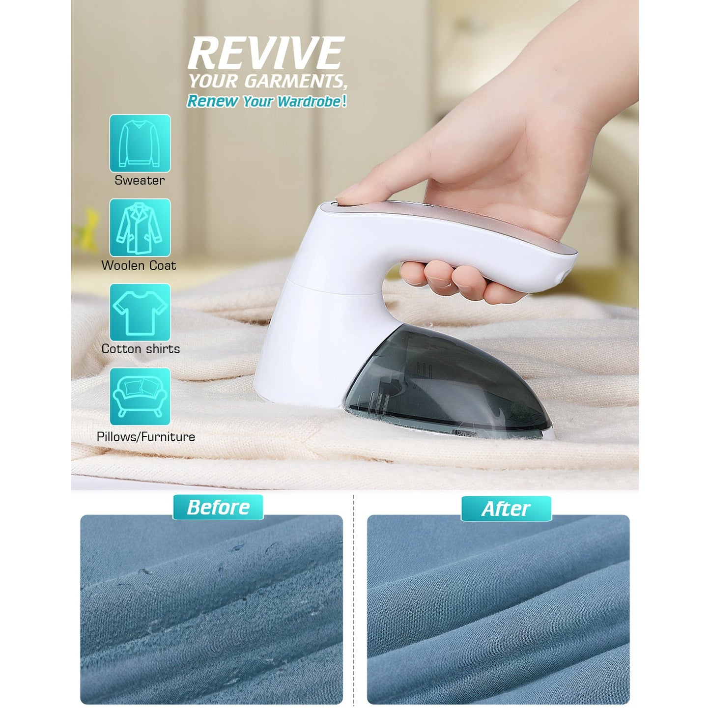 Fabric Shaver Lint Remover - Fabric Defuzzer Electric Lint Fuzz Pills Remover with Quandruple Protection & 2 Replaceable 6-leaf Blades, Trimmer Effectively Faster by 50%