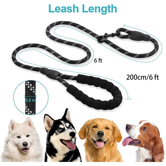 Rope Dog Leash 6.5 ft with Comfortable Padded Handle, Highly Reflective Threads Strong Dog Leash for Puppies Small Medium and Large Dogs