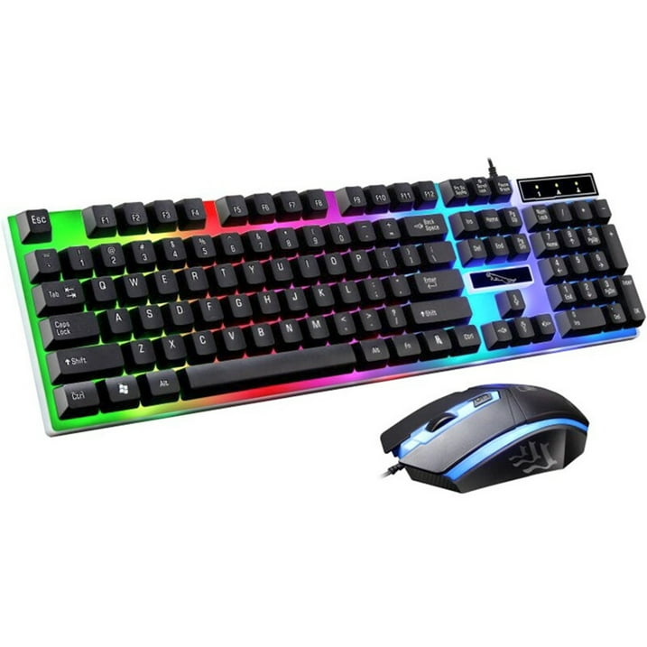 Gaming Keyboard and Mouse Combo, LED Rainbow Backlit Keyboard with 104 Key Computer PC Gaming Keyboard for PC/Laptop (Black)
