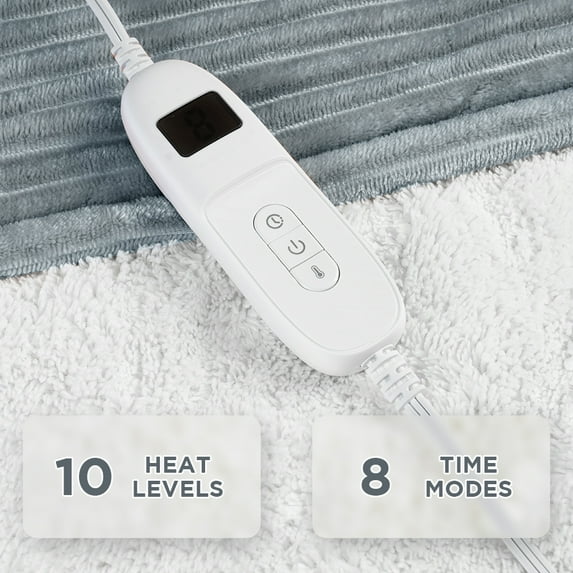 COWIN Electric Blanket Full Size, Brushed Flannel+Cotton Fleece, 10 Heating Levels and 1-8 Hour Automatic Shutdown, Machine Washable, Gray, 72 "x 84"