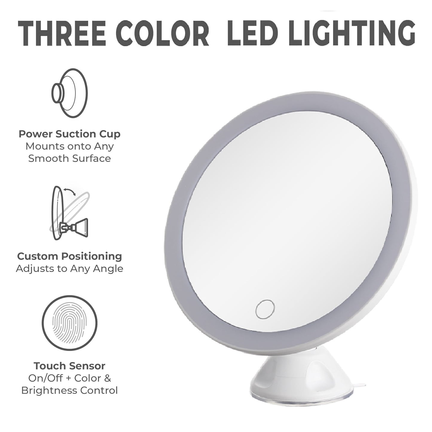 COWIN 10x Magnifying Lighted Makeup Mirror with 360° Rotation, Touch Sensor Control, Natural Daylight LED Light, Powerful Locking Suction Cup