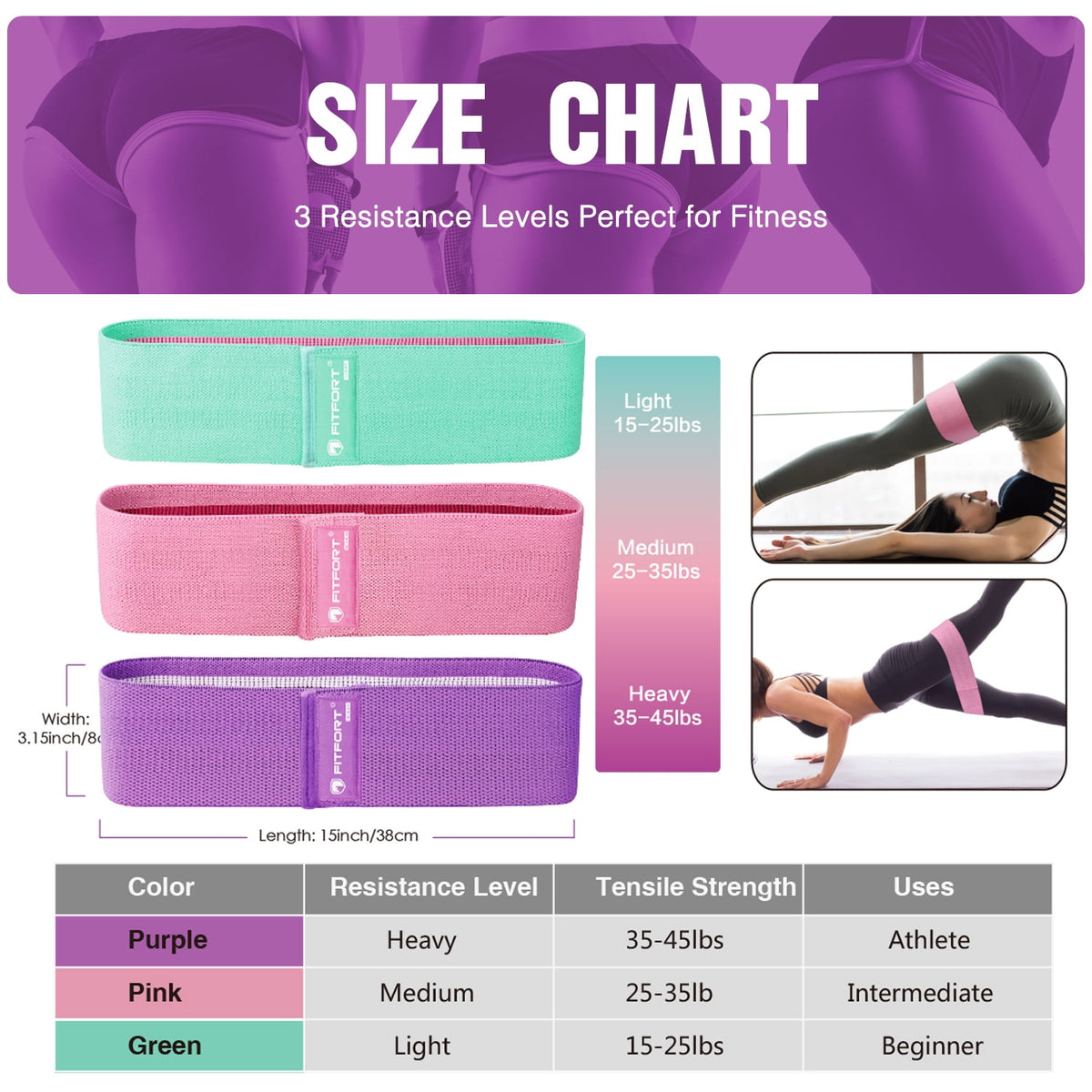 Cowin Resistance Bands for Legs and Butt Exercise Bands - Non Slip Elastic Booty Bands, 3 Levels Workout Bands Women Sports Fitness Band for Squat Glute Hip Training