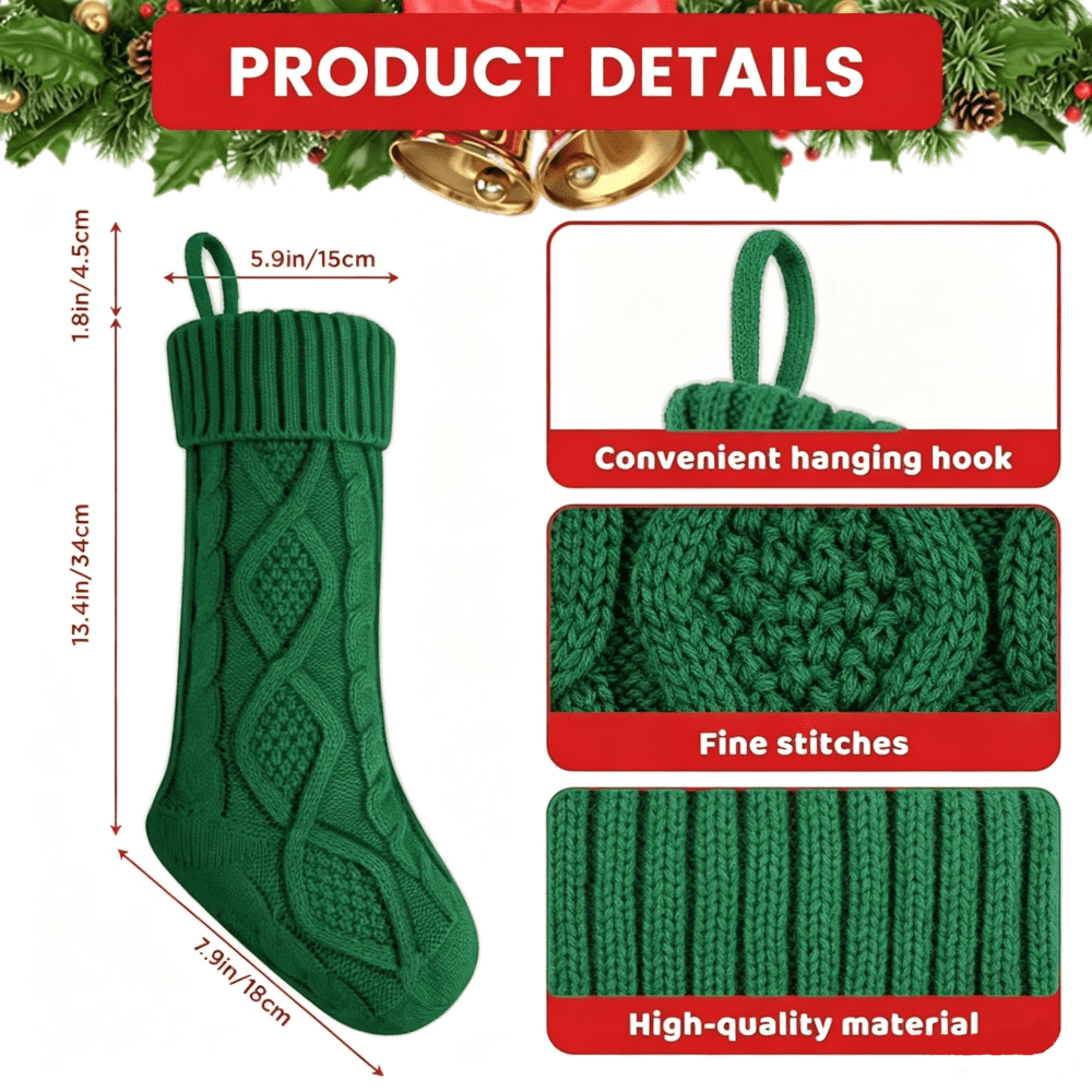 Cowin 4 Pack Christmas Stockings, Knitted Stocking for Holiday Christmas Party Family Decorations (Red White Green)