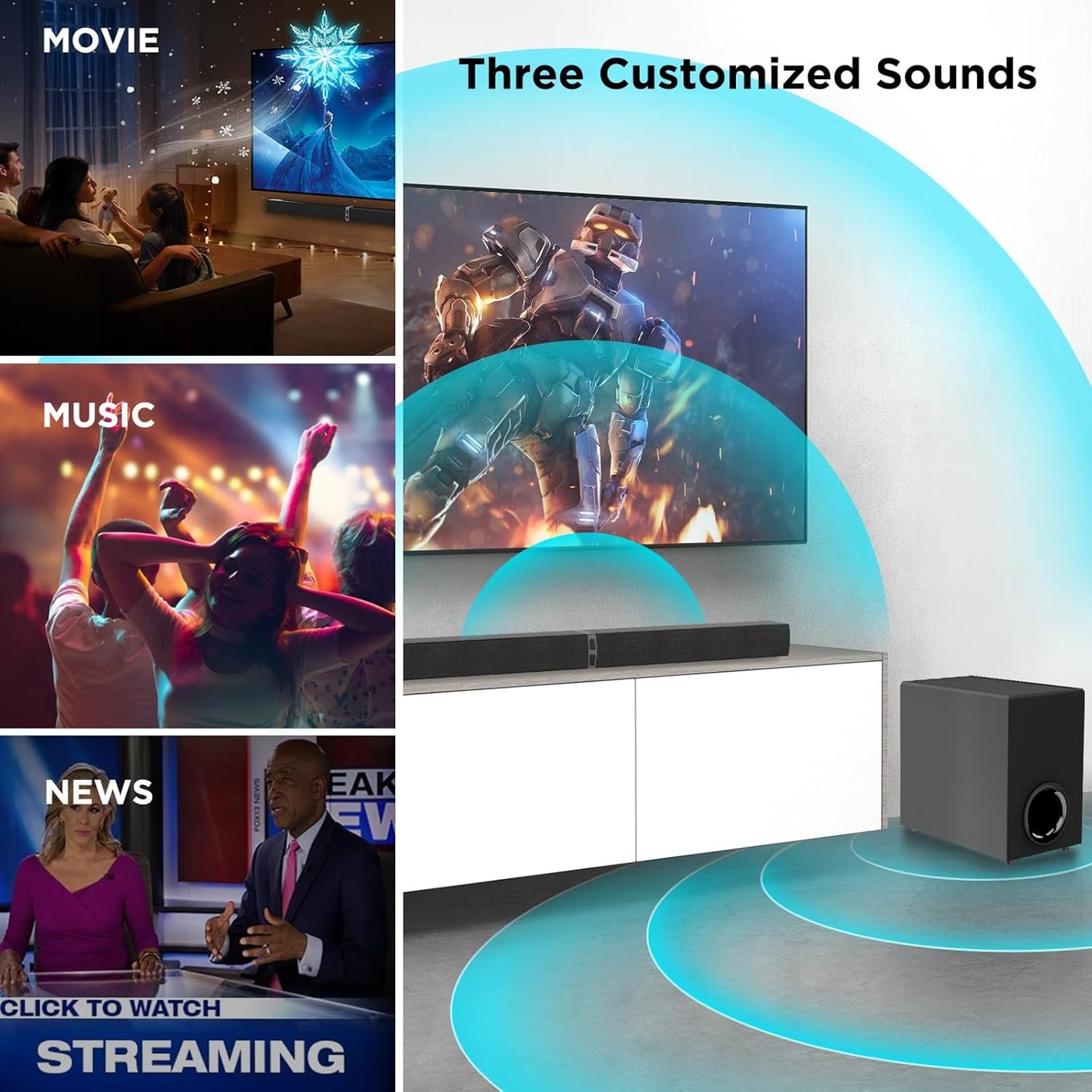 Cowin Sound Bar for Smart TV, 120W Sound Bar with Subwoofer, 2 in 1 Separable Bluetooth 5.0 Soundbar and Deep Bass