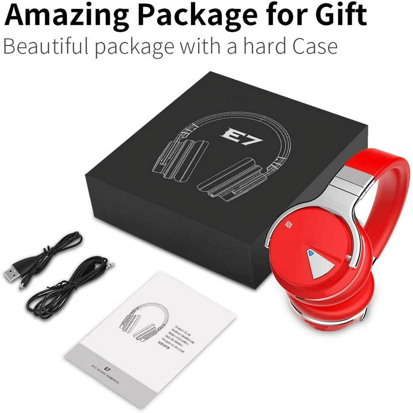 COWIN Bluetooth Noise-Canceling Over-Ear Headphones, Red, e7anc