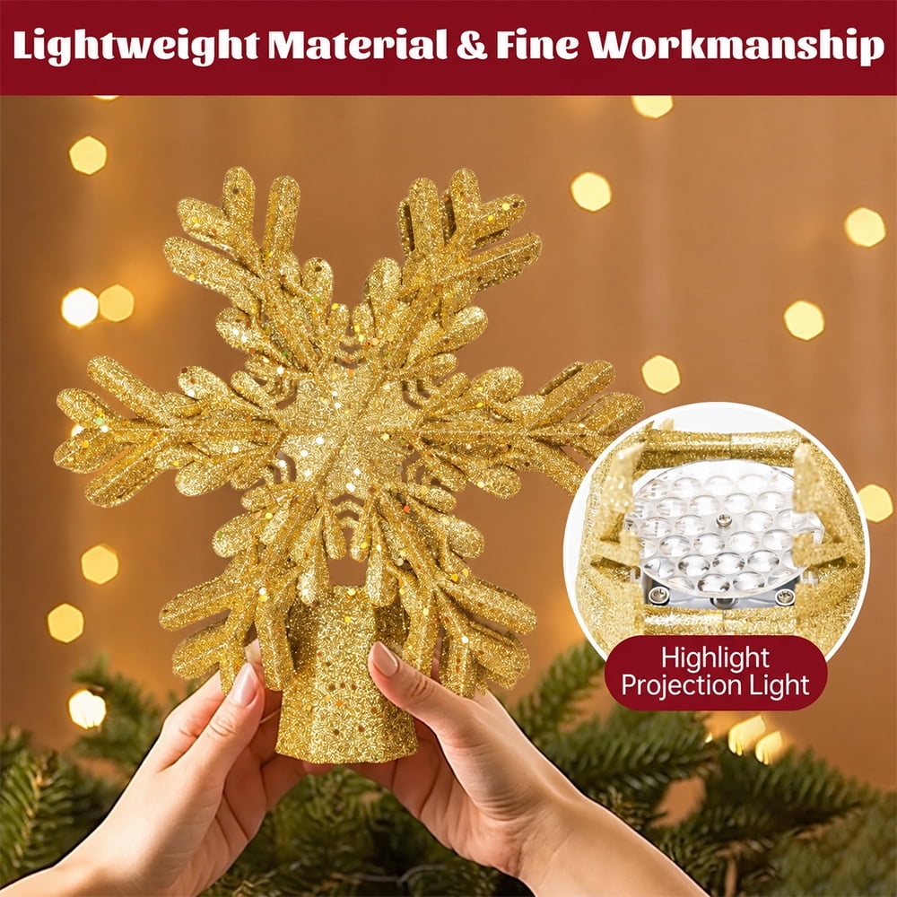 Cowin Christmas Tree Topper Lighted with Snowflake Projector, LED Rotating 3D Glitter Tree Topper for Christmas Tree, Christmas Decorations Lights