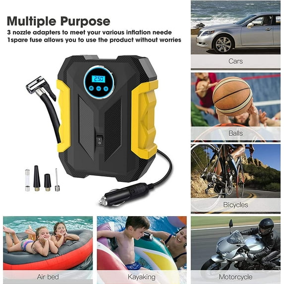 COWIN, Black/Yellow 12 V 150 PSI Portable Tire Inflator Air Compressor Pump