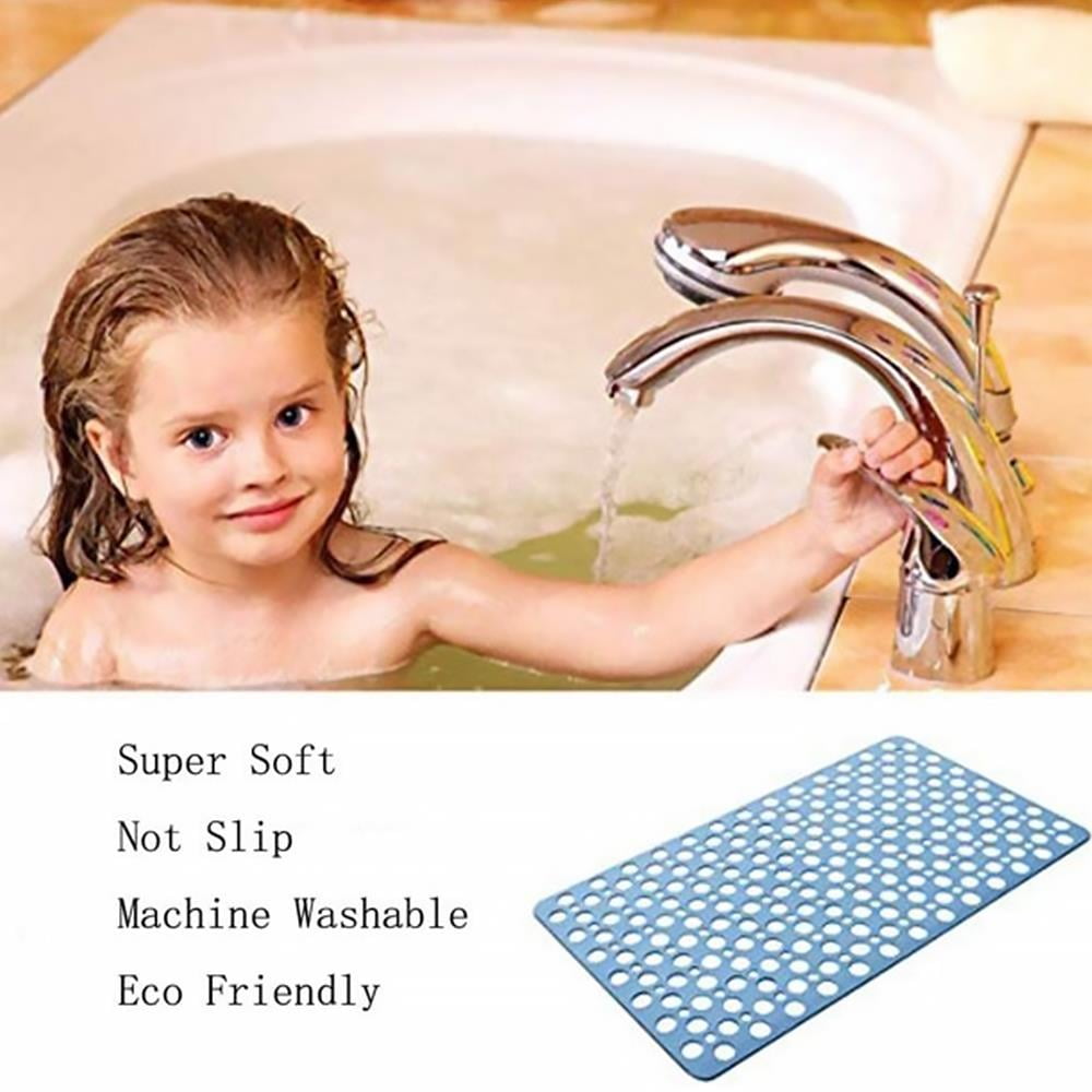 Cowin Bathroom Non Slip Shower Mat, 30L x 17W Inch Super Soft PVC Bath Mat with Suction Cup, Soft Bathroom Mat with Drain Hole, Blue