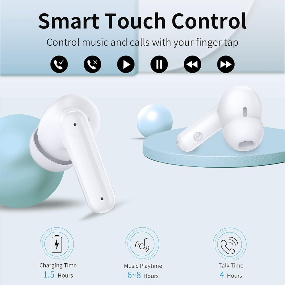 Wireless Earbuds Bluetooth Headphones, with LED Display Charging Case, Waterproof In-Ear Earphones with Mic for iPhone /Android /PC /Laptop, White