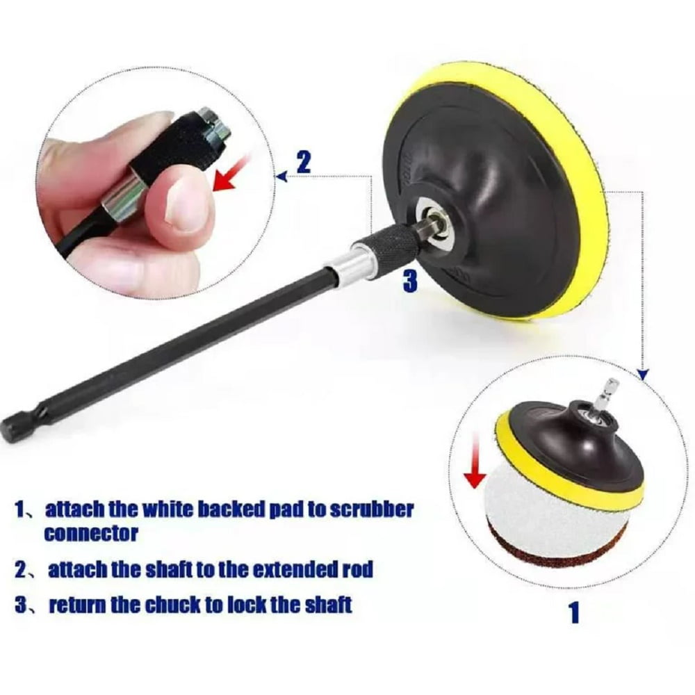 Drill brush Power Scrubber Bathroom Cleaning Kit, with Pad Sponge and Extend Attachment, 12 Pieces Drill Brush Attachment Set, for Cleaning - Bathroom, Kitchen