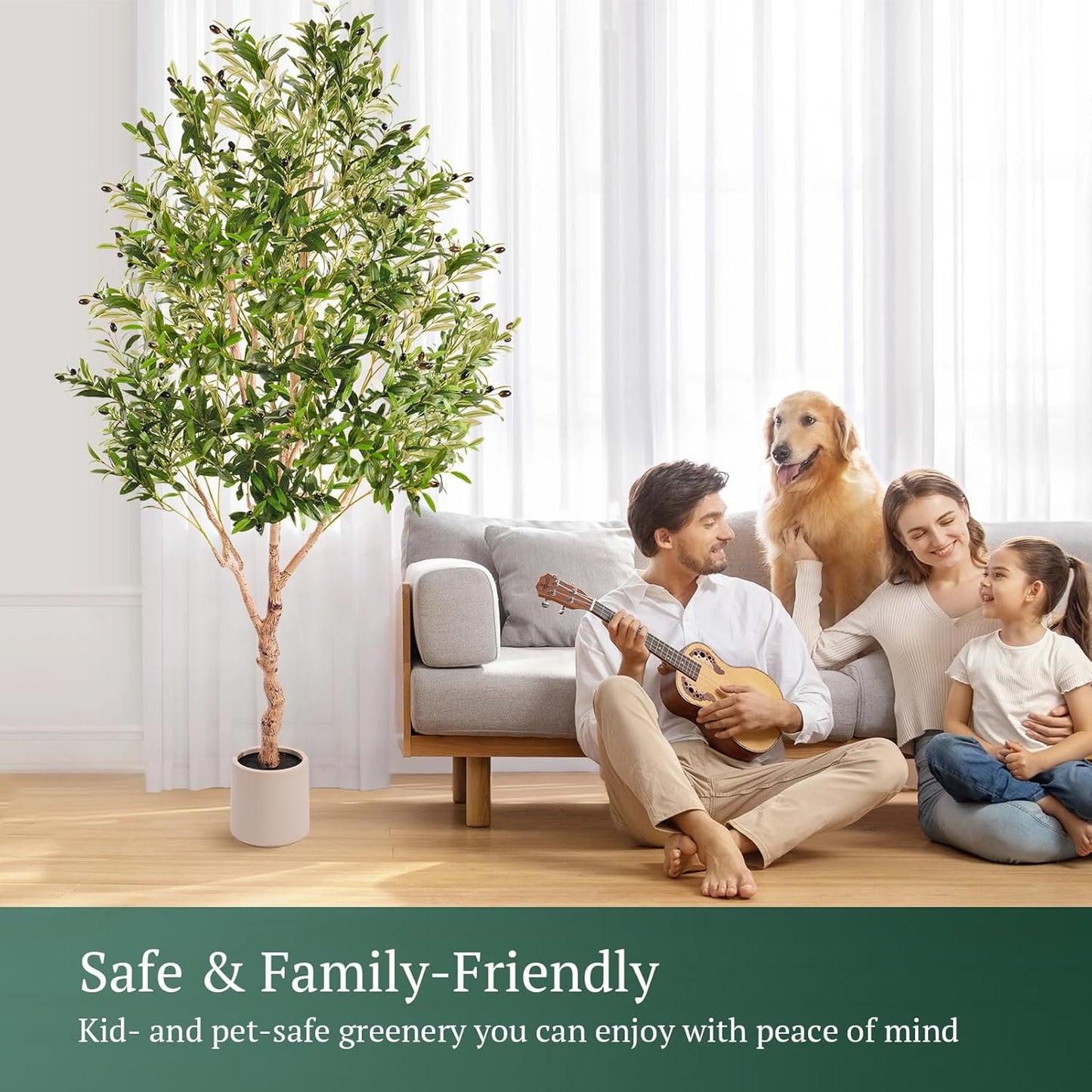 7ft Artificial Olive Tree, 1800 leaves with Lively Trunk and Lifelike Fruits, Indoor Fake Potted Tree with Straight Basin for Home Office Decor