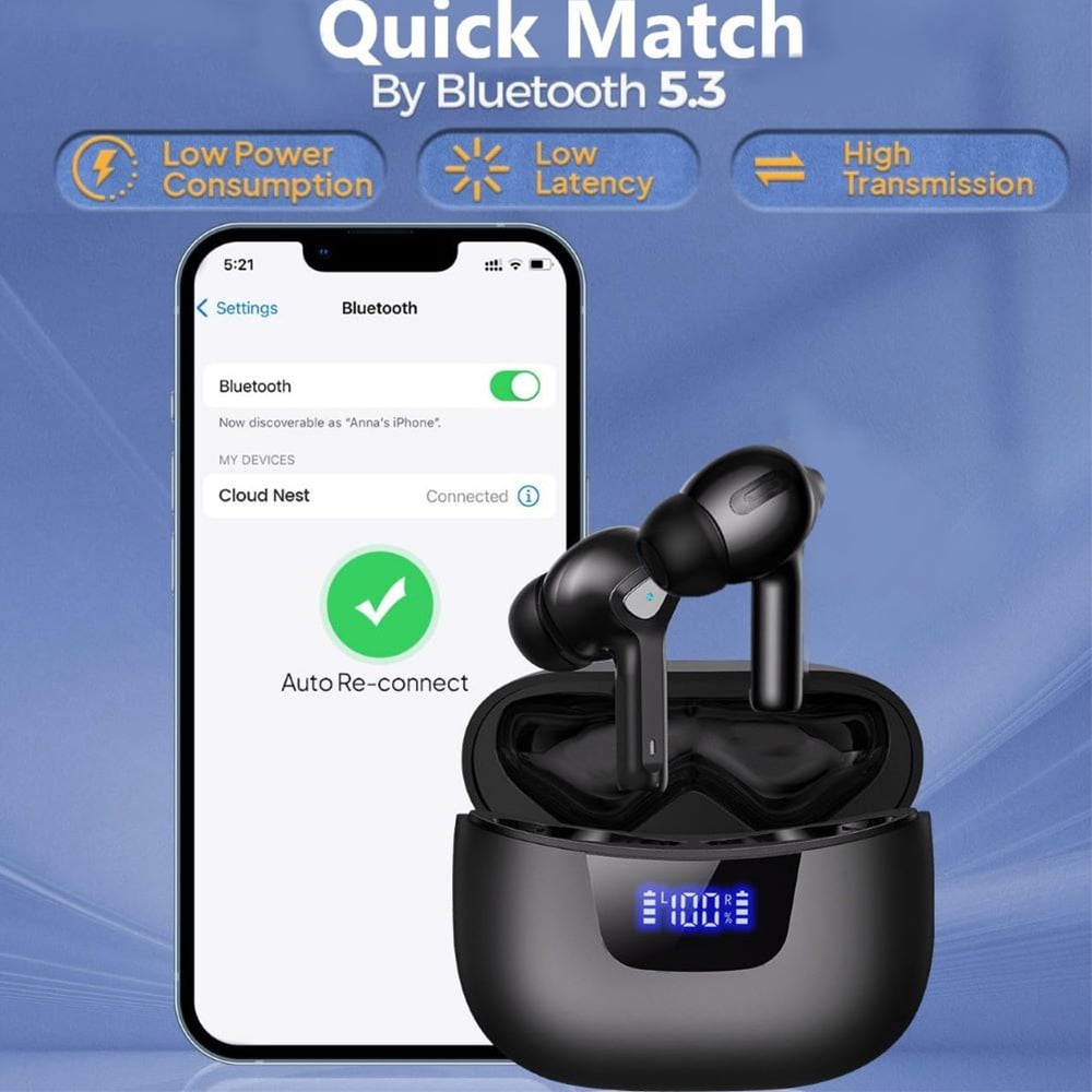 Wireless Earbuds, with Smart LED Display Charging Case, Bluetooth 5.3 and Below, Suitable for Mobile Phones, Tablets, Laptops, etc