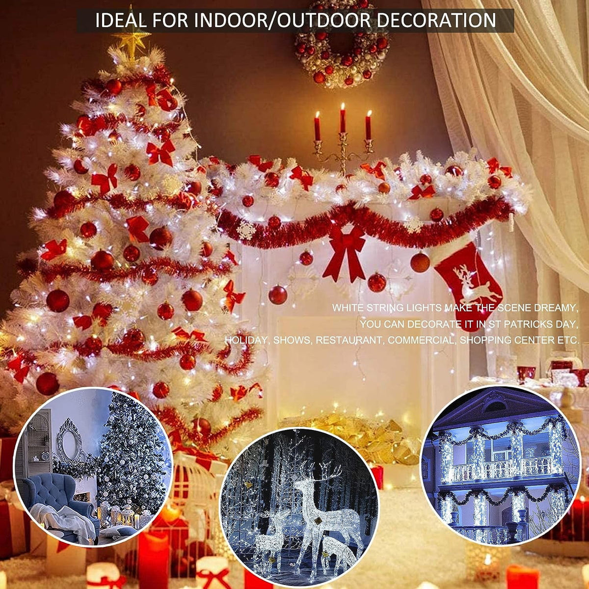 Cowin 33ft 410 LED Christmas String Lights White Fairy Lights Led Icicle Christmas Lights Plug-in for Christmas, Holiday, Wedding (Cool White)