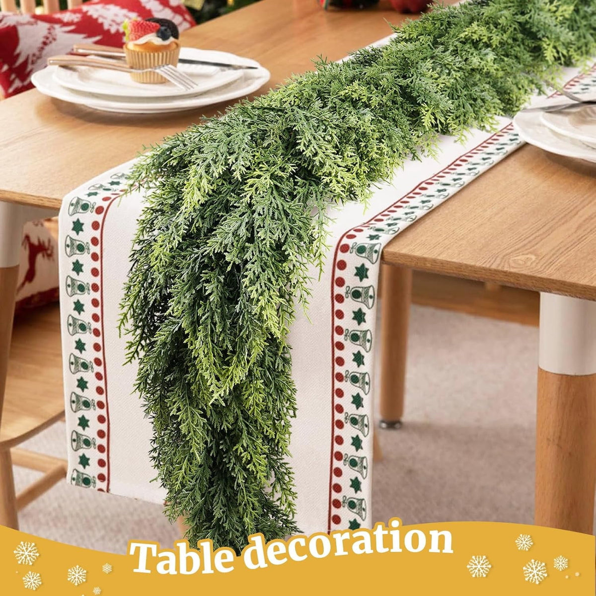 Cowin 6 ft Artificial Norfolk Pine Garland,Real Touch Christmas Greenery Garland Suitable for Table