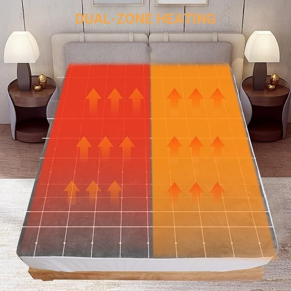 Heated Mattress Pad Queen Size,80"x60" Electric Bed Warmer with Dual Controller 6 Heat Settings & Auto Off,Deep Pocket Fit Machine Washable,Gray