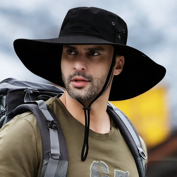 Cowin Sun Hat for Men Sun Protection Wide Brim Bucket Hat Waterproof Breathable Packable Boonie Hat for Fishing Black